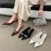 Spring New French Rhinestone Buckle Pointed Head Thin Heel High Heel European and American Fashion Bag Head Women's Shoes Rear Empty Women's Sandals