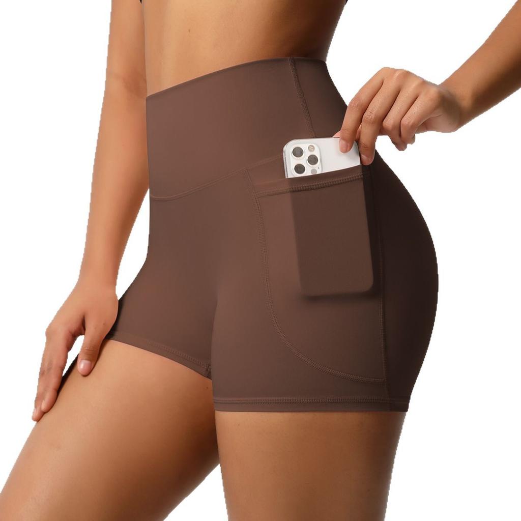 Brushed Solid-Colour High-Waisted Slim-Fit Stretch Yoga Shorts for Women – Perfect for Running, Fitness and Workouts