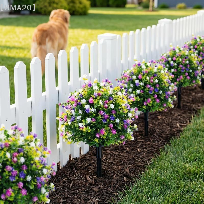 1Pcs Micro Landscaping Fake Flower Ball Plastic Yard Art Decor Eucalyptus Flower Artificial Fake Camellia Flower Ground Stake