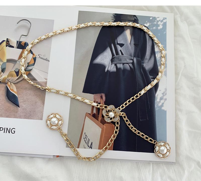 

Black Fashionable And White Metal Waist Chain With Charming Pearl Inlay Dresses For белый