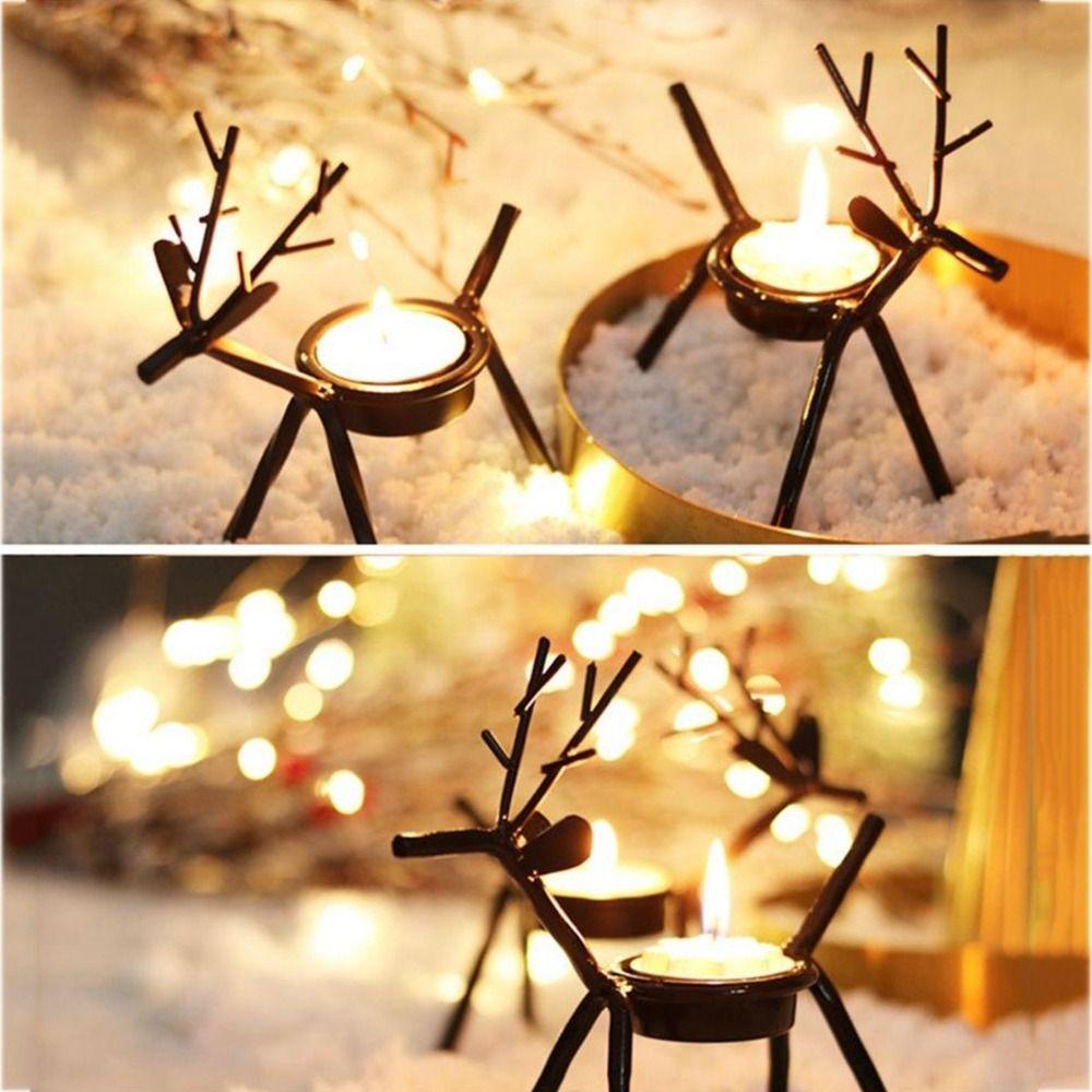 Reindeer Christmas Candle Holder Iron Deer Candle Pillar Rustic Elk Candlestick Stand  Living Room
