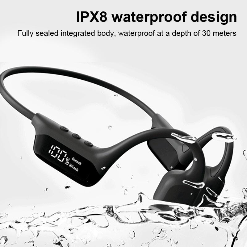 Wireless Ipx8 Waterproof Bone Conduction Headphone With 32G For Swimming Sporters Ear-Hook Open Ear Earphone Led Display Screen