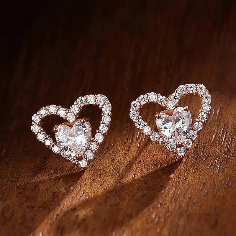 Fashion Female Earrings  Sterling SIlver Heart Shaped Zircon Earrings for Women Valentine's Day Statement  Gift Bijoux