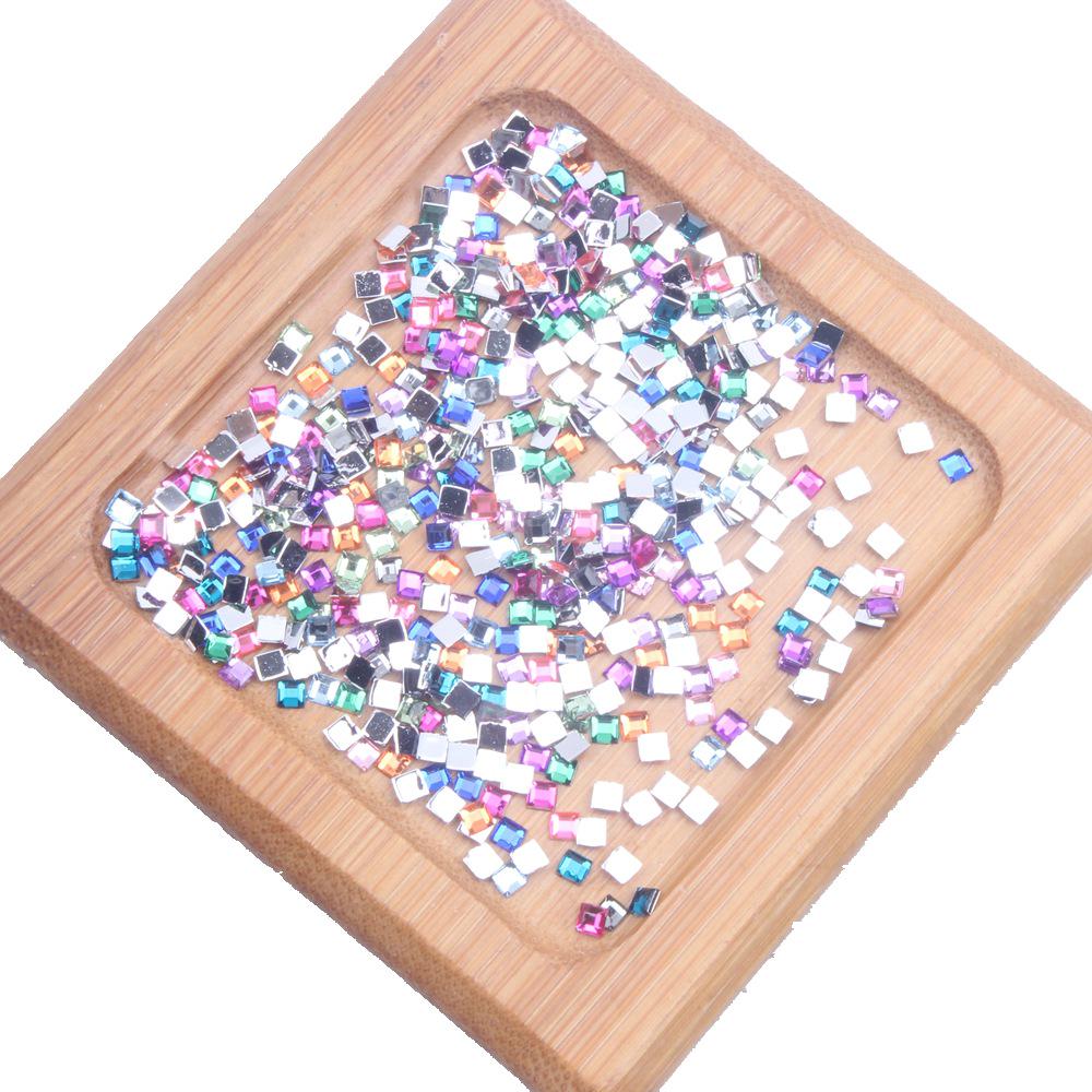 2mm Square Acrylic Small Rhinestone Nail Art Accessories for UV Gel Nail Design