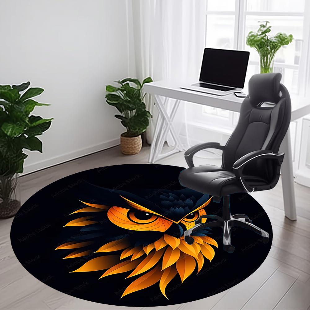 1PC Owl Head Office Round Area Rug, Mat Suitable For Office, Under Office Chairs Bedroom Living Room Home Decor, Room Deco
