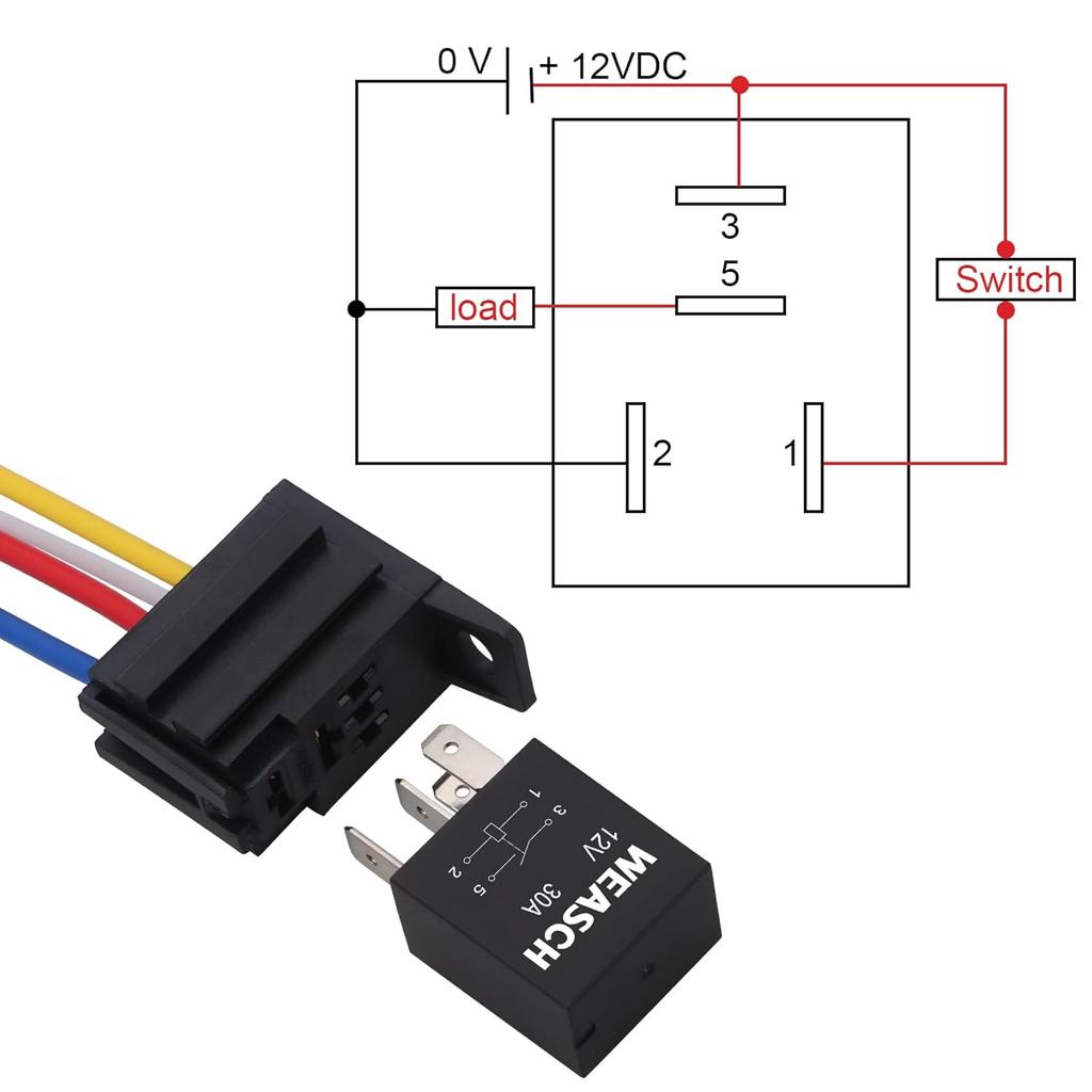 5 Pack Heavy Duty Standard Relay, 12V 30A, SPST 4Pin, with Wire Socket Plug Harness, Multi-Purpose Replacement Automotive Relay (5)