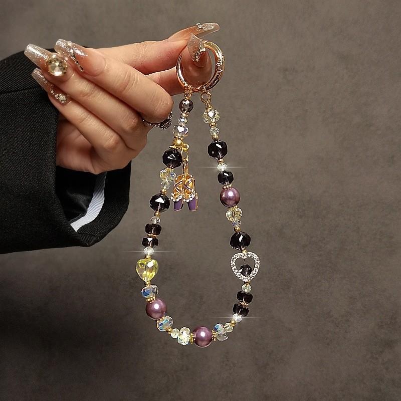 Pvc Water Crystal Ballet Shoe Phone Chain With Heart Pendant For Women And Men
