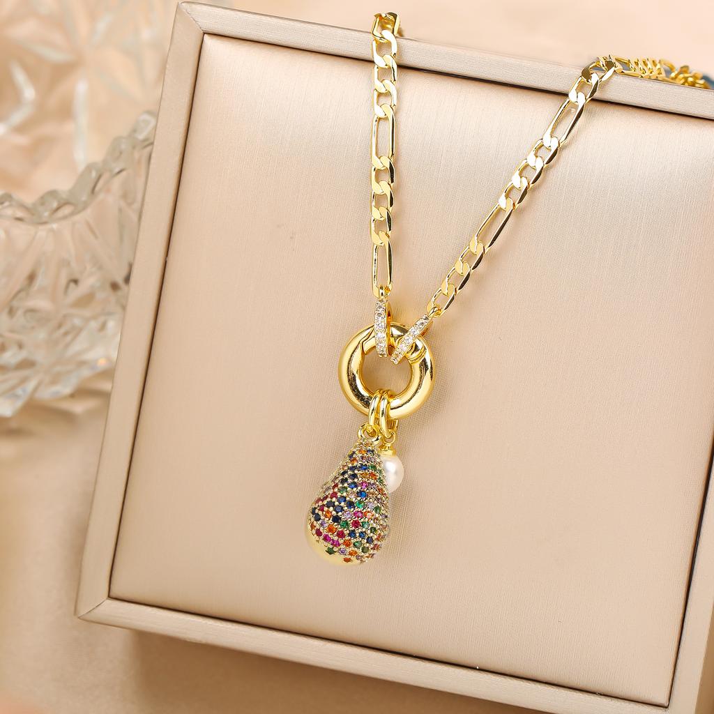 6 Colors Shiny Zirconia Comma Water Drop Pendant Clavicle Chain Choker Classic for Woman Girl Daily Party Jewelry Holiday Gift