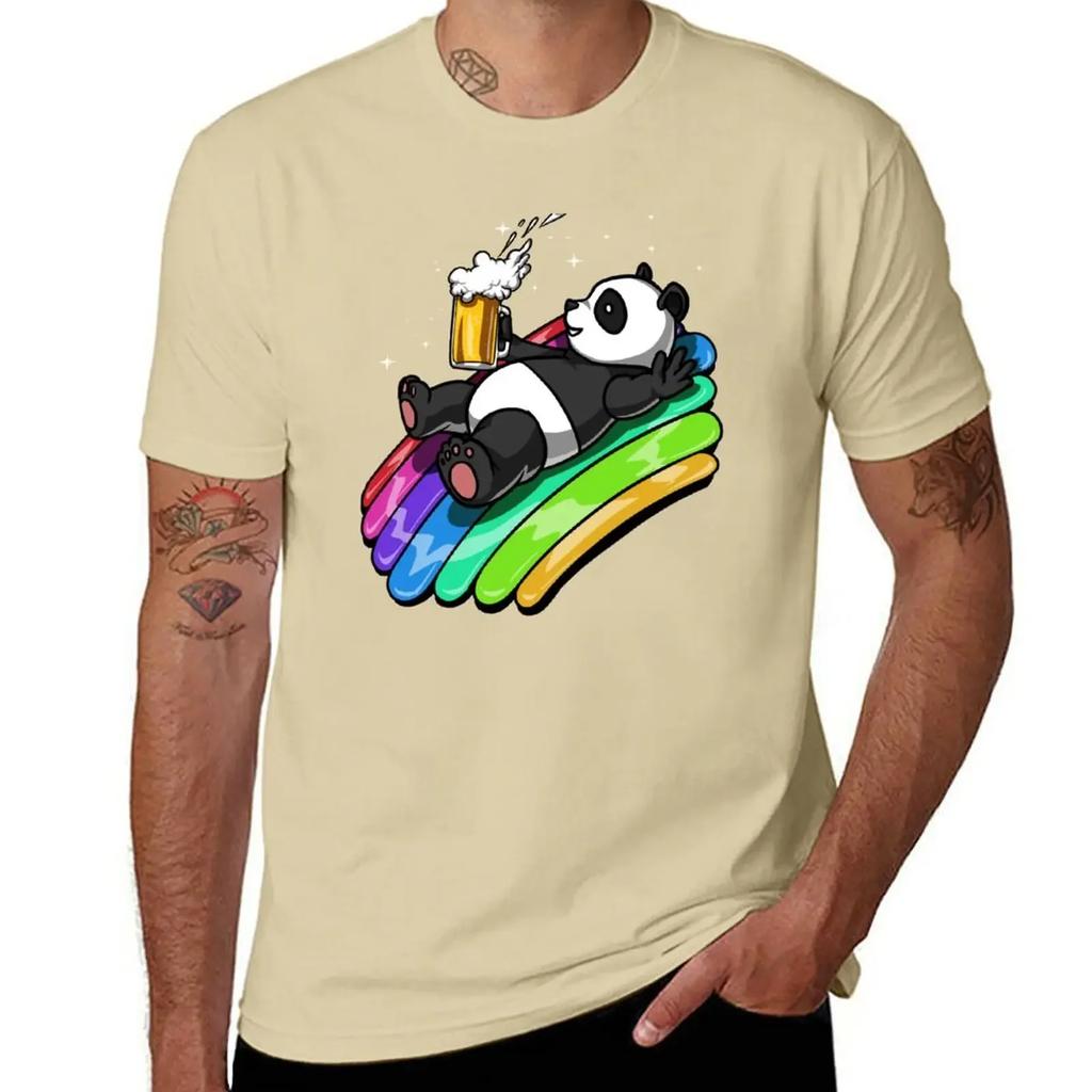 Panda Bear Beer Party T-Shirt Summer Top Boys Whites Blouse Big and Tall T Shirts for Men