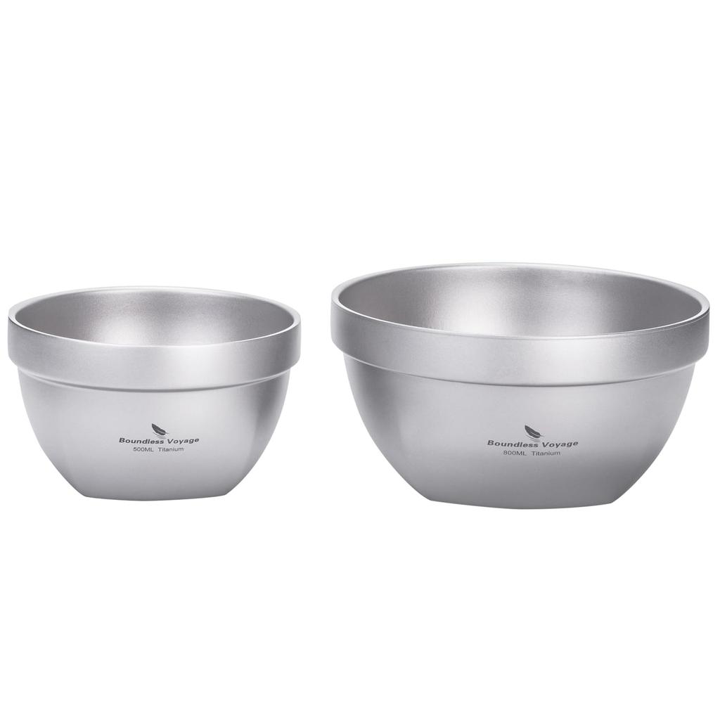 Boundless Voyage Titanium Rice Double Bowl for Kids and Ramen Rice Soup Titanium Storage Bag Included Ti1163T Bowl, Double-Layered, 500/800ml, Adults,