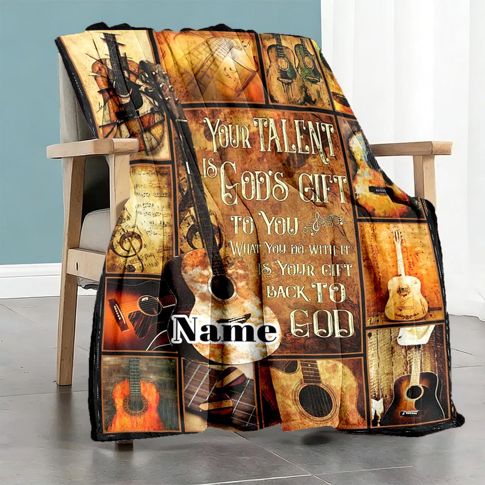 Guitar Lover Customize Text Blanket Cozy Personalized Blanket Durable Comfort Suitable for Living Room Office Chair Home Decor Chair All-Season Use