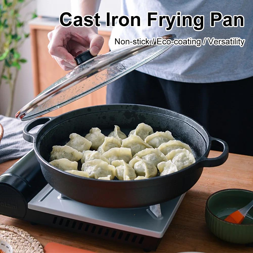 8.7/9.8/11/11.8inch Cast Iron Frying Pan with Double Handles Baking Tray Pre-Seasoned for Bread Baking Outdoor Cooking Camping