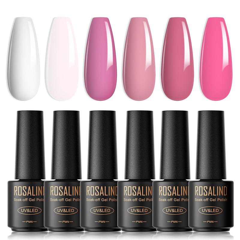 ROSALIND Stylish Nail Gel Polish Set 6PCS Kits Semi Permanent For Beauty Nail Supplies Cured With UV Lamp Base Top Gel Varnish