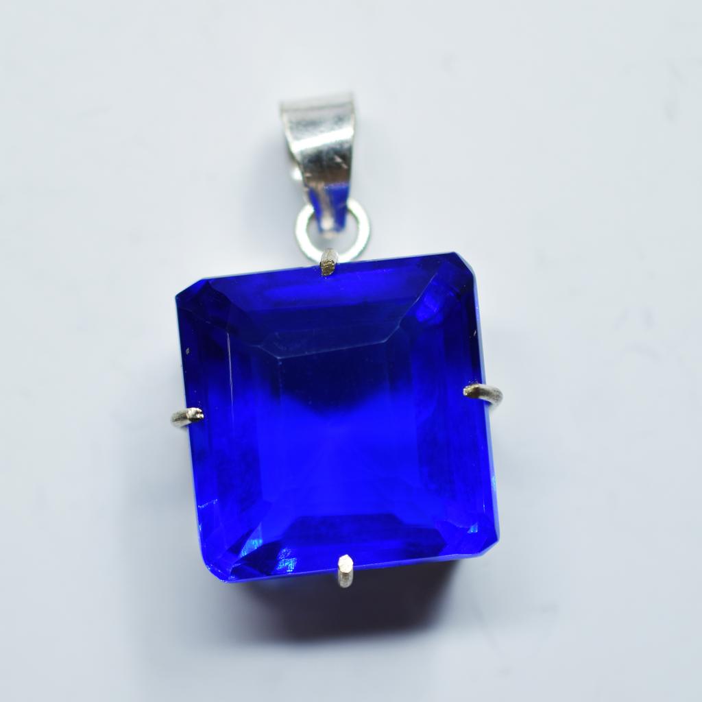 92.4 Ct Natural Blue Topaz Pendant 925 Sterling Silver square Gemstone CERTIFIED my-358-k