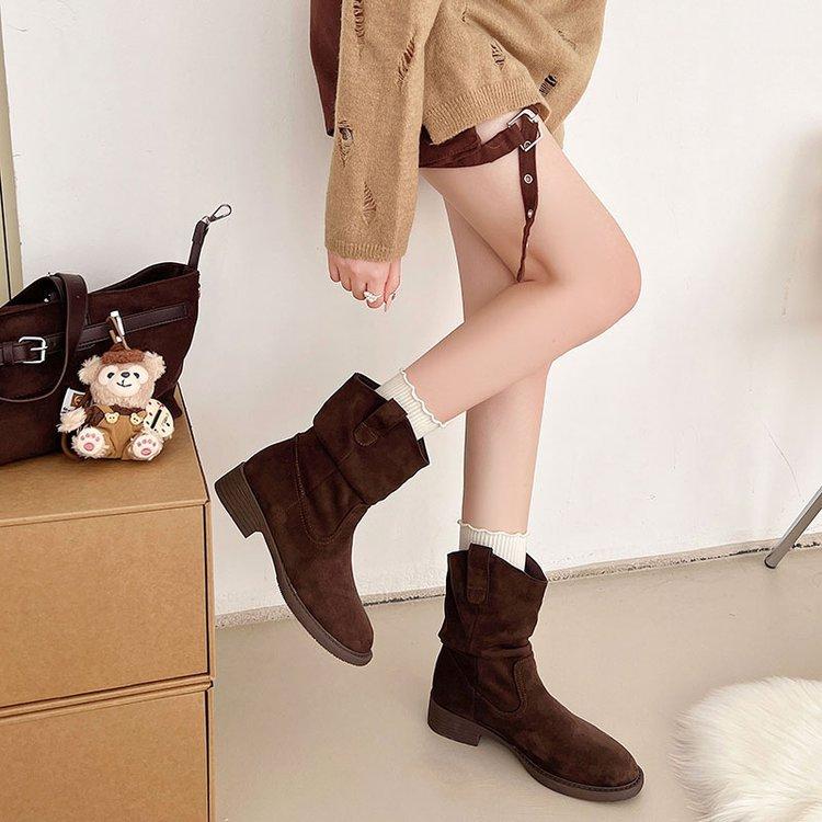 

[youshilai] thick-soled thick-heeled Maillard western boots 2025 autumn new thin and versatile stacking boots 42