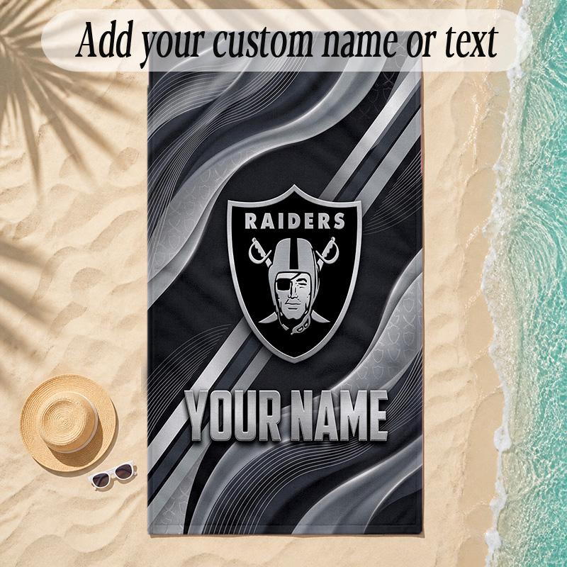 Beach TowelLas Vegas Raiders Custom Name Text Personalized Soft Towel for Beach Pool Indoor Home Decor Gift