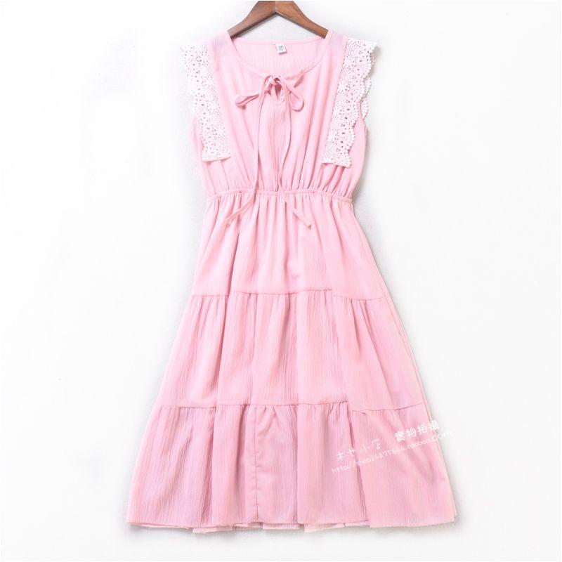 

Европейское и американское повседневное и удобное дышащее кружевное платье Pink S