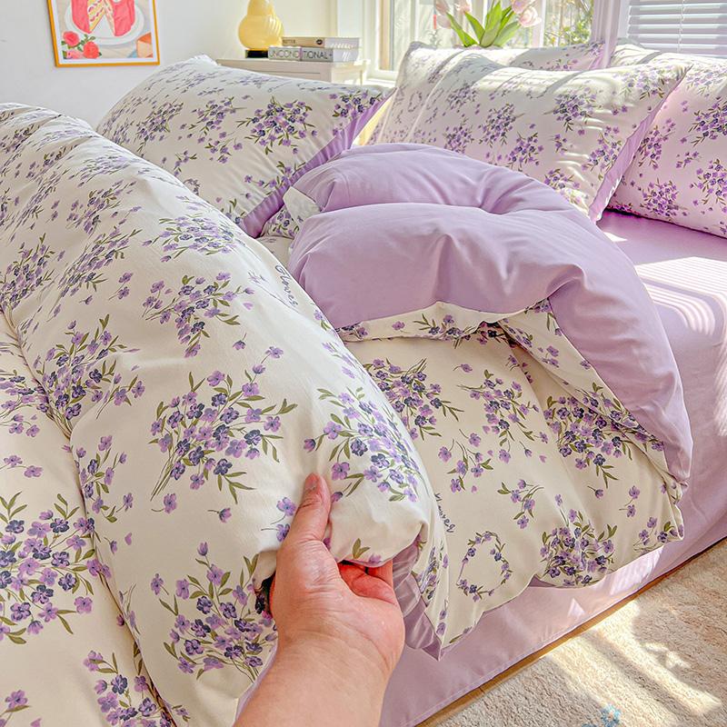 1pc Purple Lavender Printed Duvet Cover Single/Queen/King Size Quilt Cover for Double Bed Flower Housse De Couette220x240cm