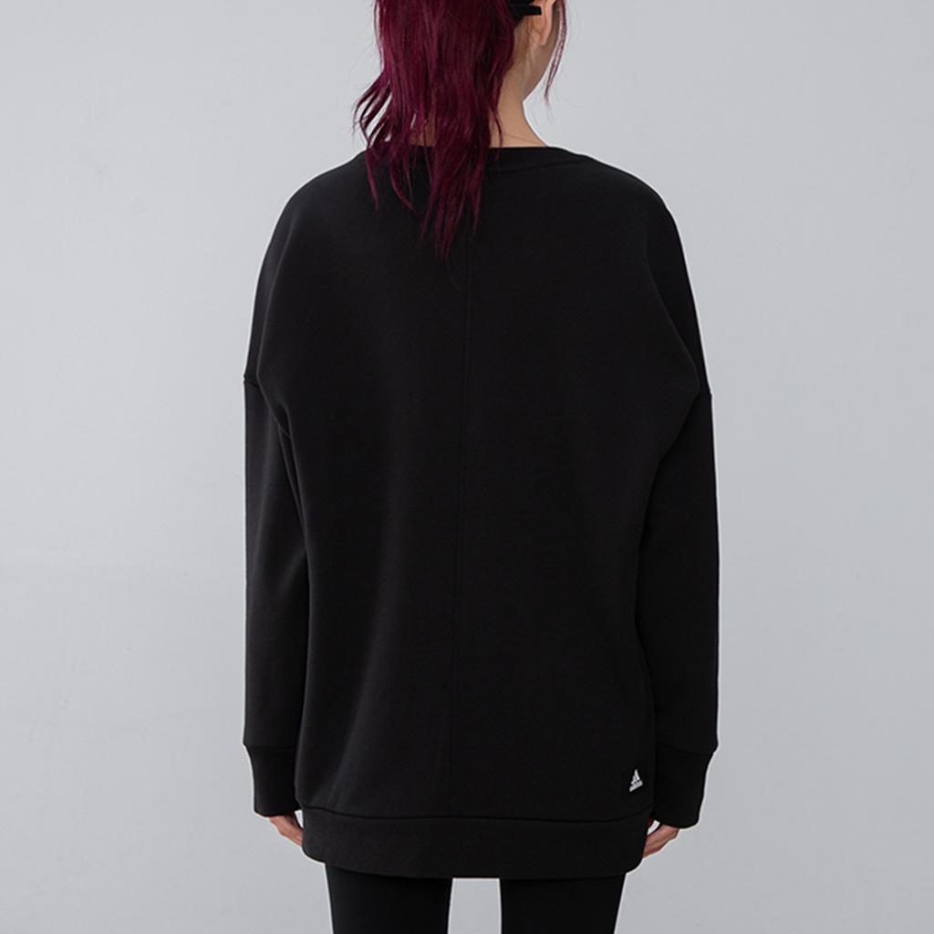 adidas Large Logo Print Mid-Length Sports Crewneck Sweatshirt Women Sweatshirt Black H57330
