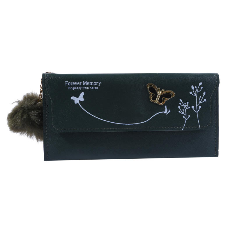 Womens Wallet Cute Elegant Long Slim Card Holder Case Minimalist Coin Purse Zipper Wallet With Fur Ball Bow Decor