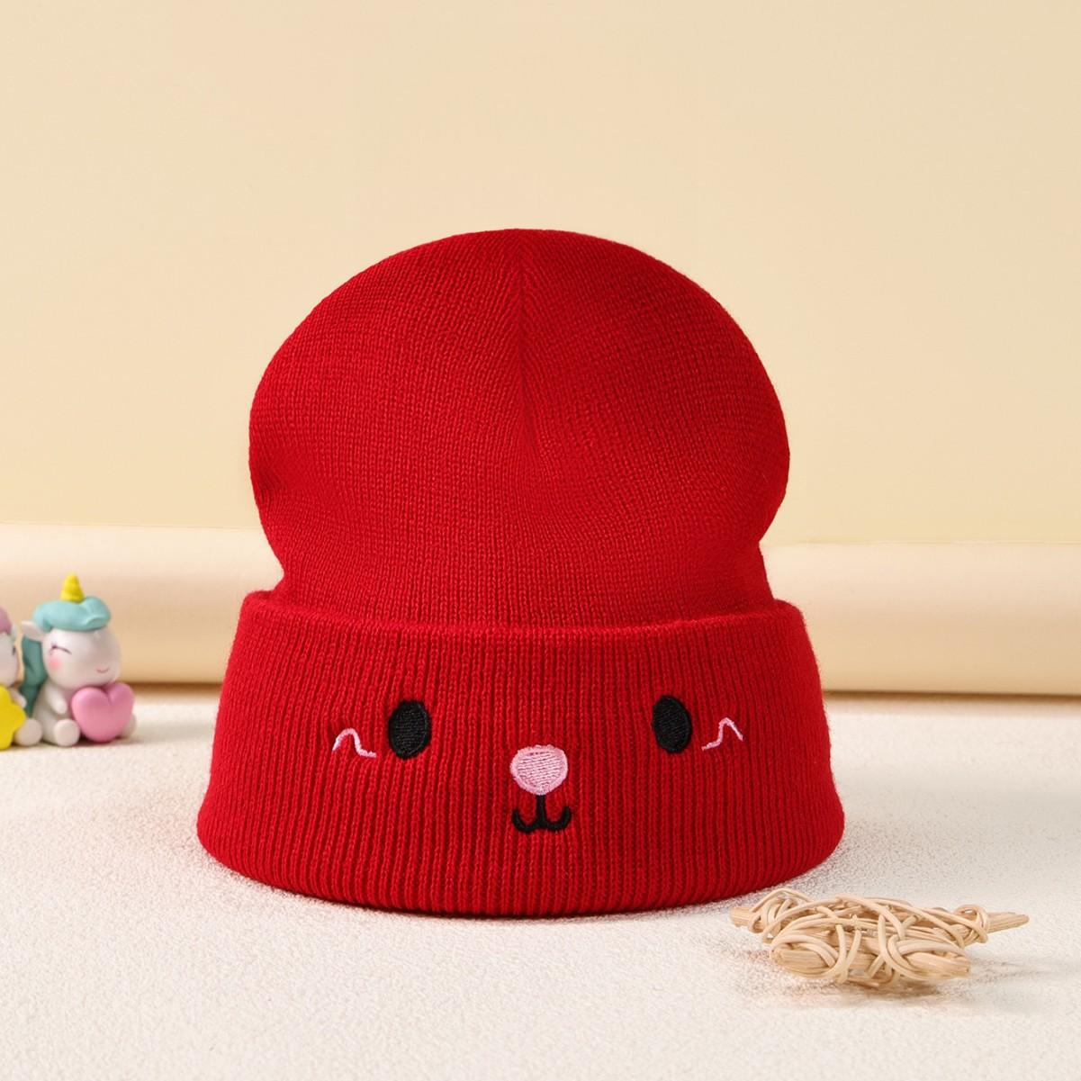 Hat Factory Cartoon Double Ball Baby Knitted Hat Baby Hat Children S Wool Hat красный