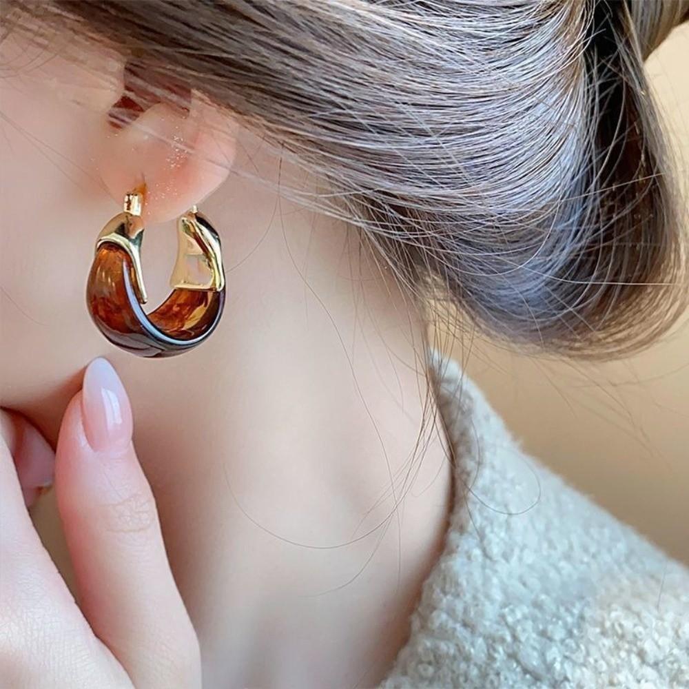 Pendant Vintage Women's Earrings Autumn Winter Amber Ear Stud Elegant Amber Color Earrings  Wedding