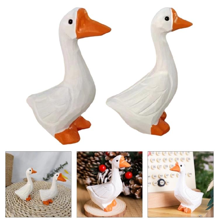 White Duck Model Handmade Wood Sculpture Art Ornament Lovely for Distinctive Home and Office Display 2PCS