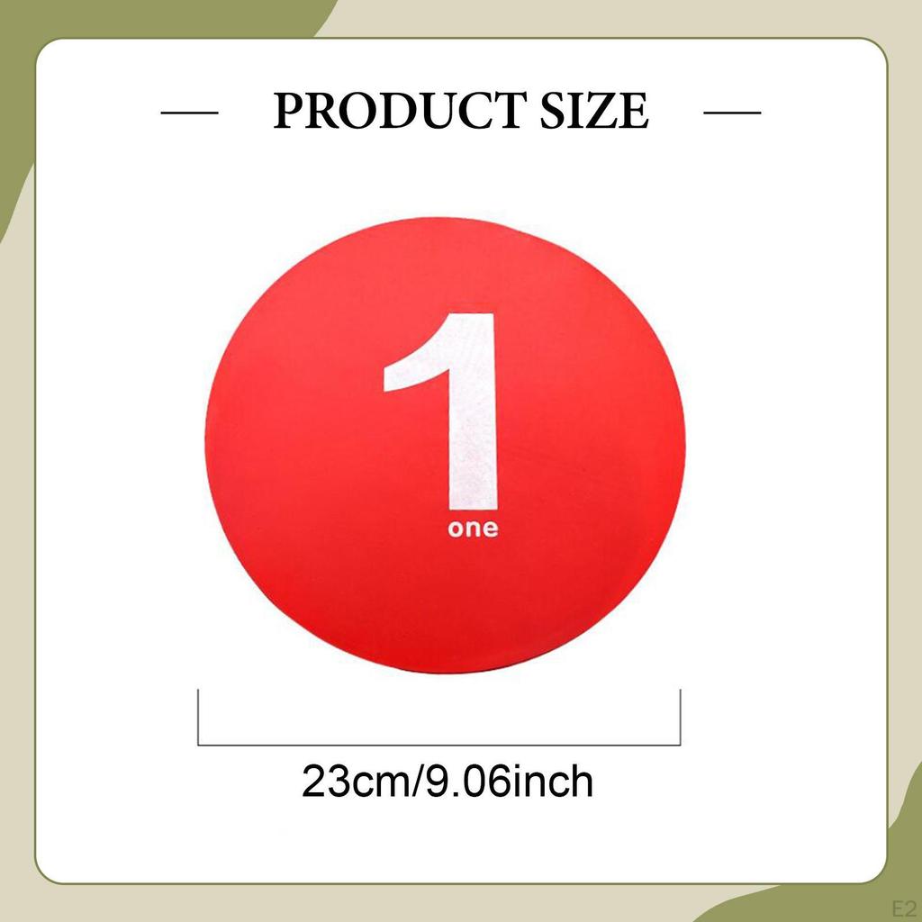 10 Pieces Numbered Floor Spots Markers Dots 9.06 inch Round 1-10 Court Marking Anti Slip Flat