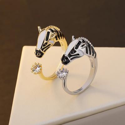 Yousheng Finger Ring Horse Head Design Opening Adjustable Women Ring 2026 Year of Horse Ring Jewelry Accessories