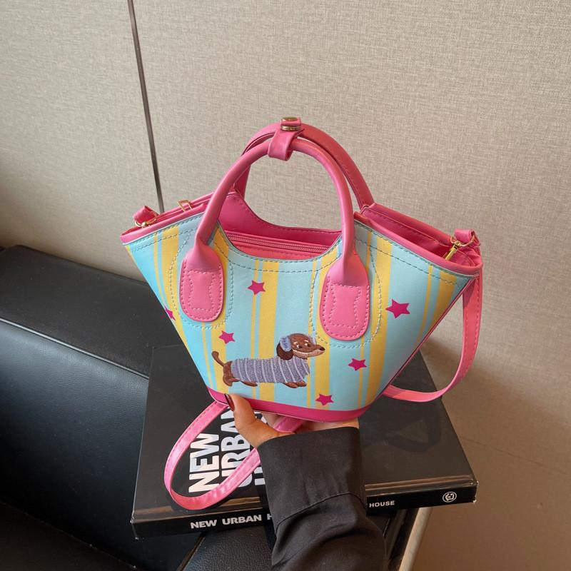 Dachshund Dog Cute Embroidered Striped Star Pattern Women Casual Bag Shoulder