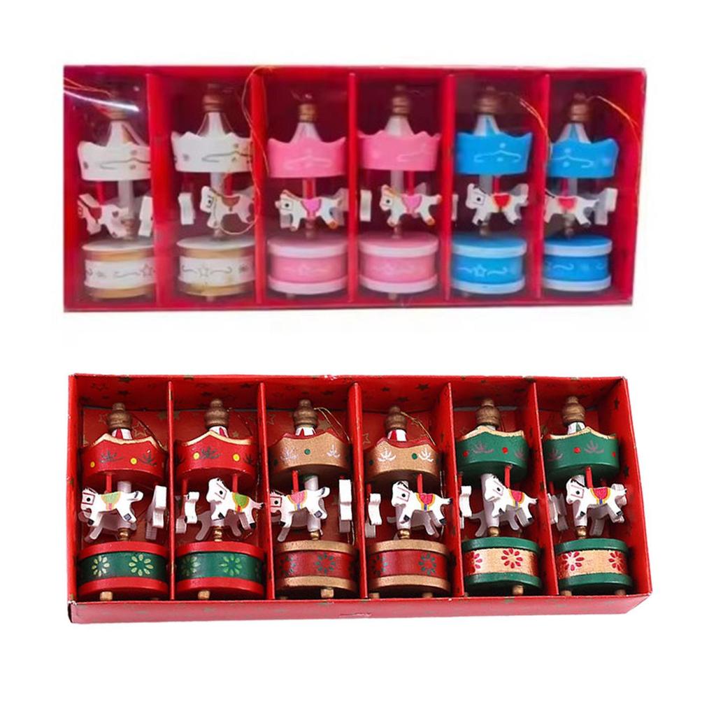 6x Christmas Decoration Carousel Horse Hanging Pendant for Home Holiday Wall