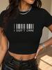 Women's Slim Fit European & American Style Barcode Print Crop Top - Short Sleeve