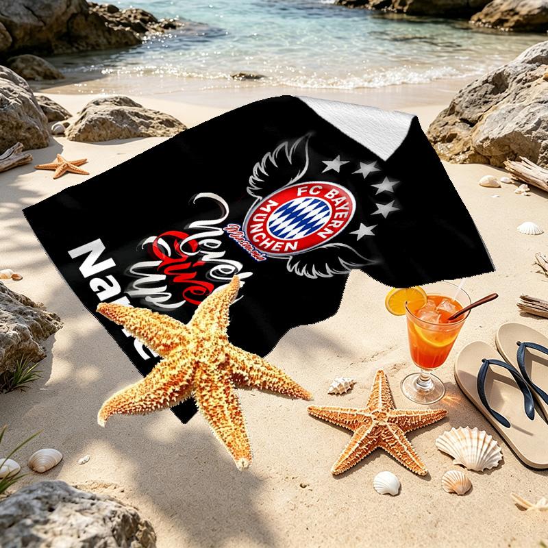 Custom Name Personalized FC Bayern Print Beach Towel, for Trip Camping Beach Party Home Decor, Birthday Gift for Family & Friends