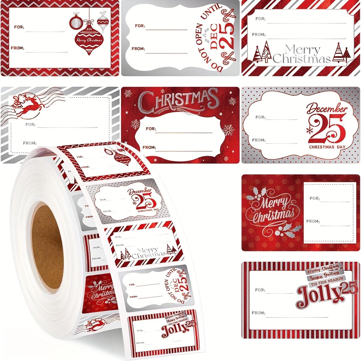 

300pcs/Roll Christmas Stickers, Self-Defined Signature Date Handwritten Stickers, Red and Silvery Foil Holiday Gift Tags 3X4.5 CM