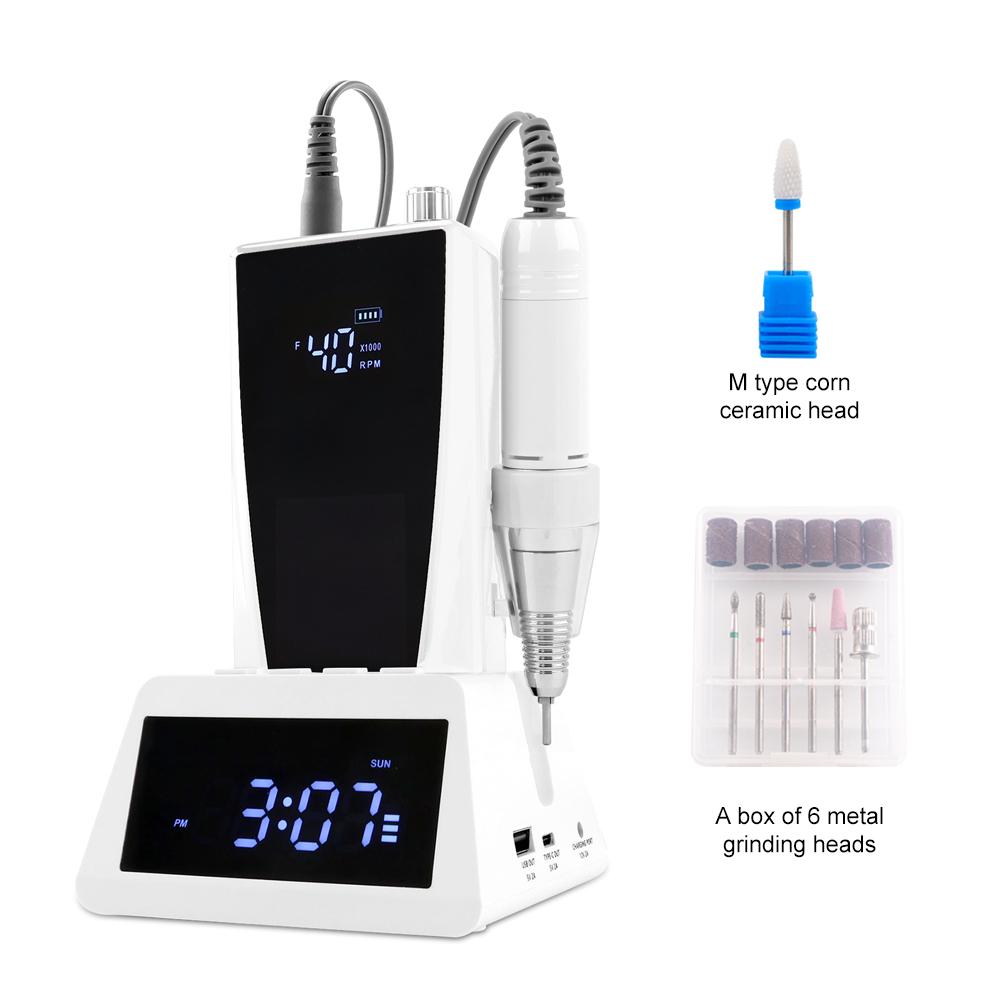 

BEPAN 40000RPM Portable Cordless Variable Speed Nail Drill Machine with Smart Clock Base 45W Powerful Pro Sander Quiet Handle US білий