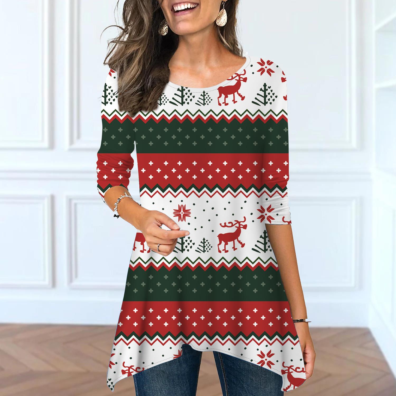 Женские весенние топы с круглым вырезом и ретро-принтом — фото 2