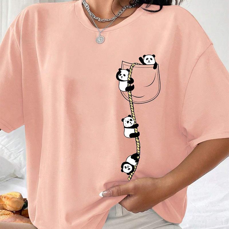 Móda Ženy Kreativní Kreativní Kreslený Potisk Zvíře Panda Tričko Legrační Ležérní Tričko s výstřihem do O Krátké rukávy Letní Dámské Tričko