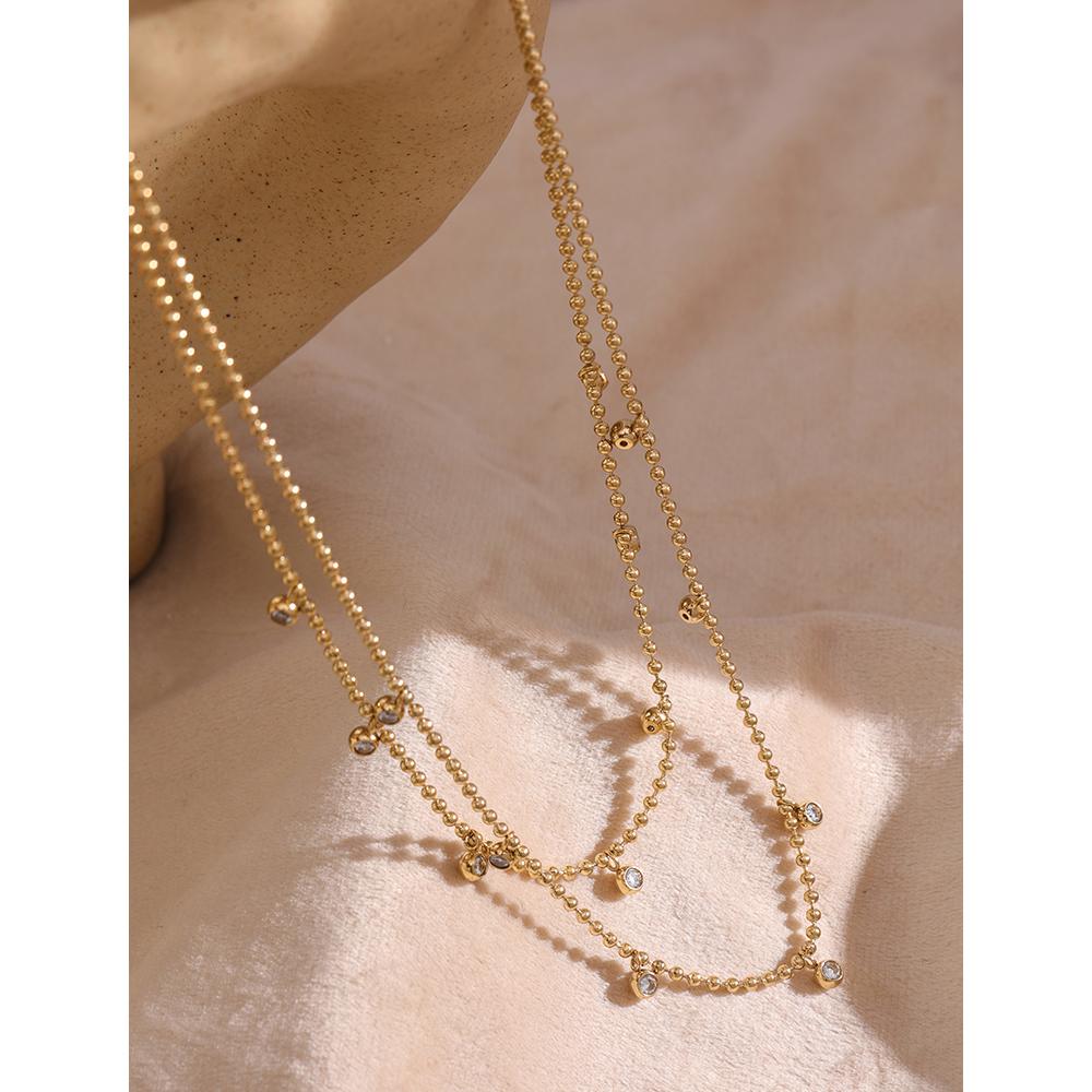 Eetit Cubic Zirconia Bead Chain Necklace for Women Stainless Steel Layered Collar Necklace