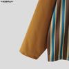 INCERUN Oversized Men V Neck Long Sleeve Striped Print Casual Loose T-shirts Tops