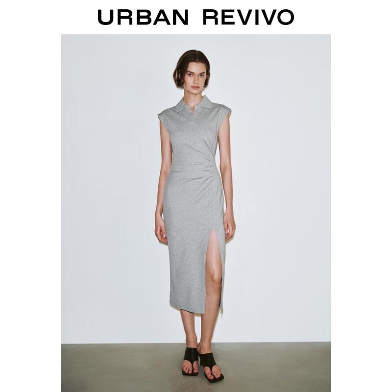 UR Women's Summer Polo Neck Pleated Slit Midi Dress