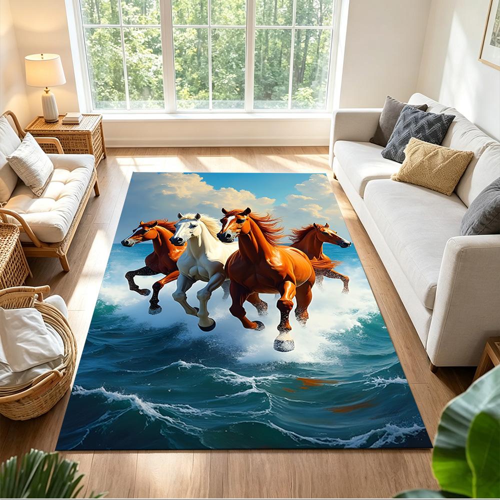 Sunset Horses Running Wild Non-Slip Home Carpet Design for Office Decor Living Room Gift