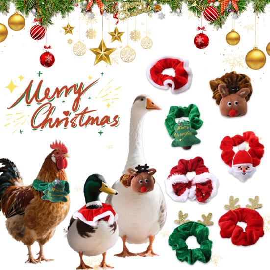 Christmas Duck Collar Elastic Plush Pet Collar Santa Claus Xmas Tree Neck Ring for Pet Chickens Ducks Geese Festive Holiday Neckwear