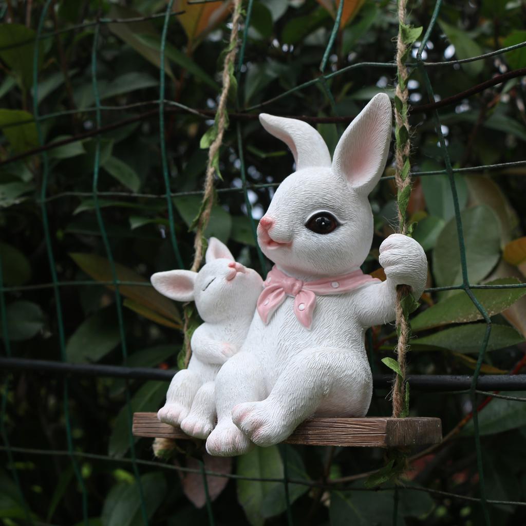 Adorable 1pc Resin Swing Rabbit Figurine - Perfect for Fairy Garden Decoration and Outdoor Tree Hanging Decor!