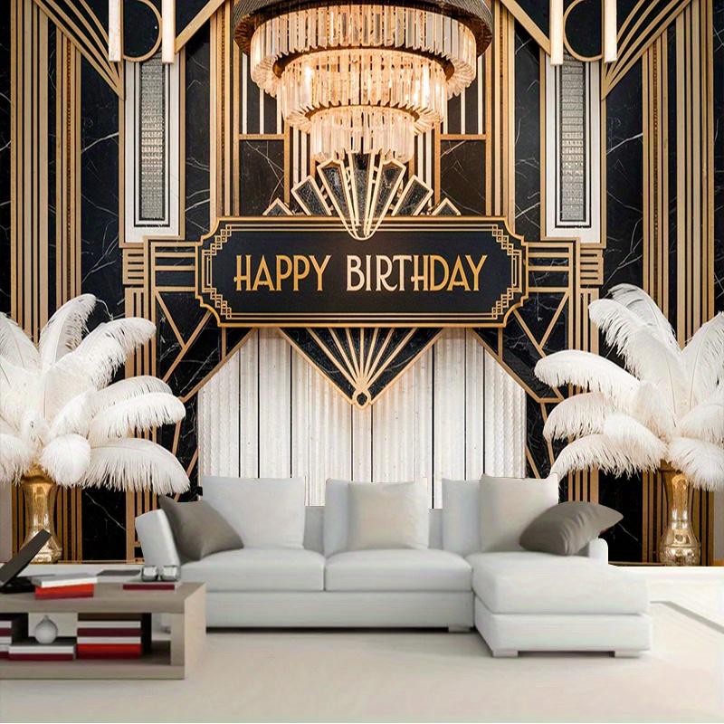 1 Big Gatsby Themed Birthday Background - Black and Gold Art Deco Party Decor, Party Decor Supplies