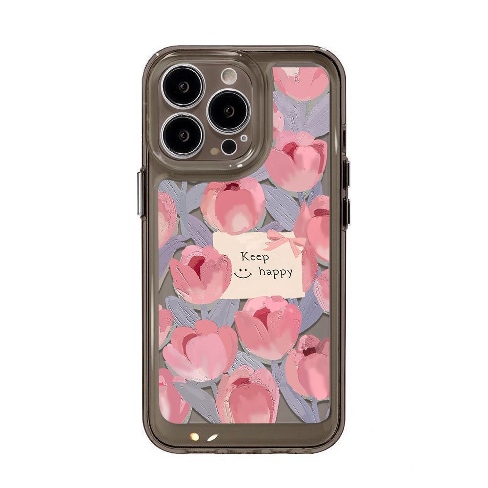 Oil painting pink tulip for iPhone17promax anti-drop mobile phone case 16 Apple 13/15 simple 14