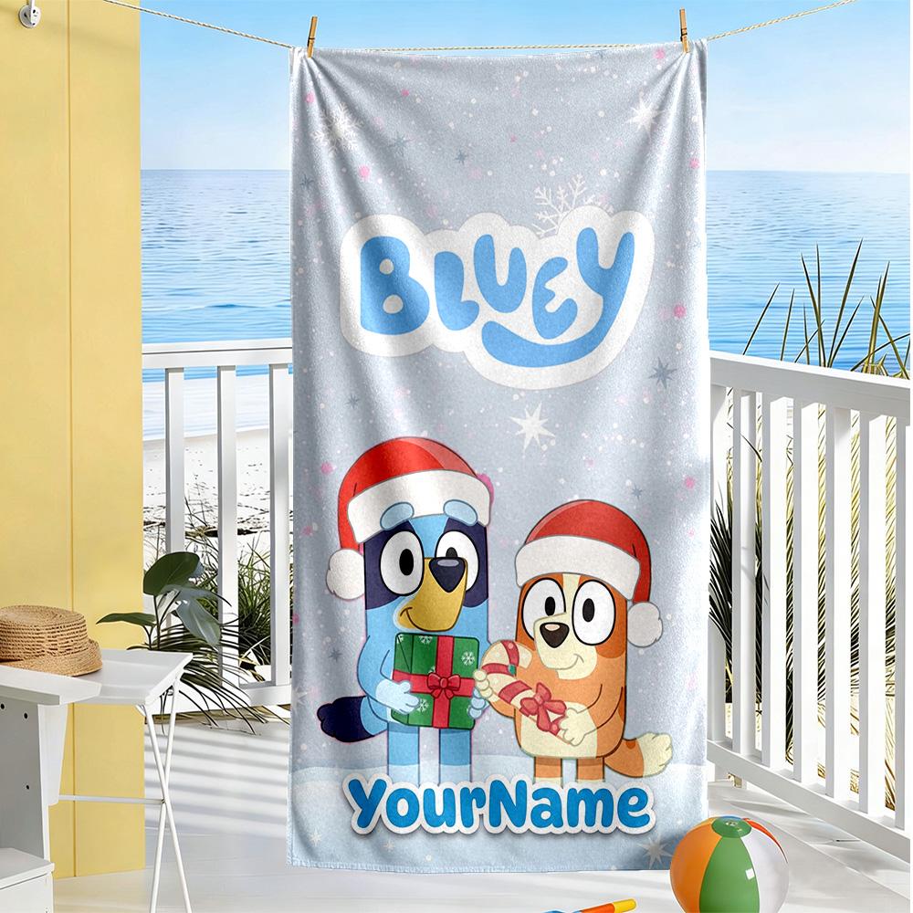 Bluey Personalized Name Beach Towel Super Soft Microfiber Quickdry Fabric Perfect for Traveling Yoga Camping and Swimming