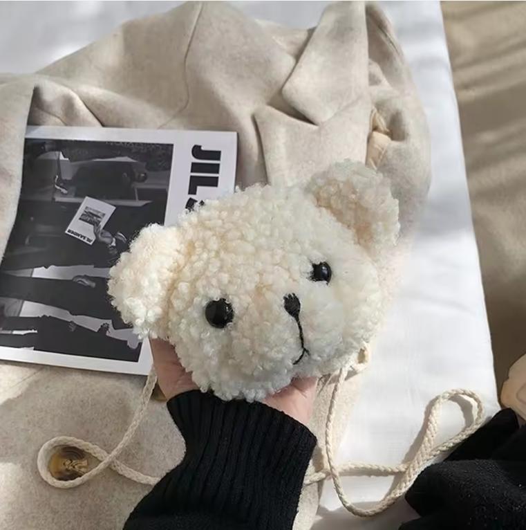 

Cute Bear Shoulder Bag For Children Kids Messenger Bags Cartoon Animals Backpack Stuffed Plush Purses Little Girls Mini Bags белый
