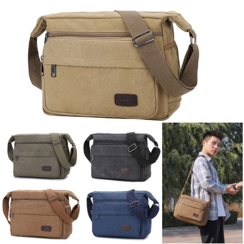 Large Capacity Canvas Shoulder Bag For Men Street Style Durable Material Travel Companion