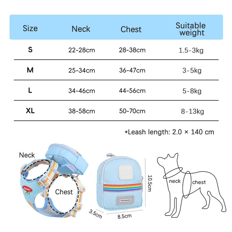 Adorable Dog Harness with Backpack & Leash Comfortable Adjustable No-pull Pet Chest Strap Sherina Bichon Frise Outdoor Supplies