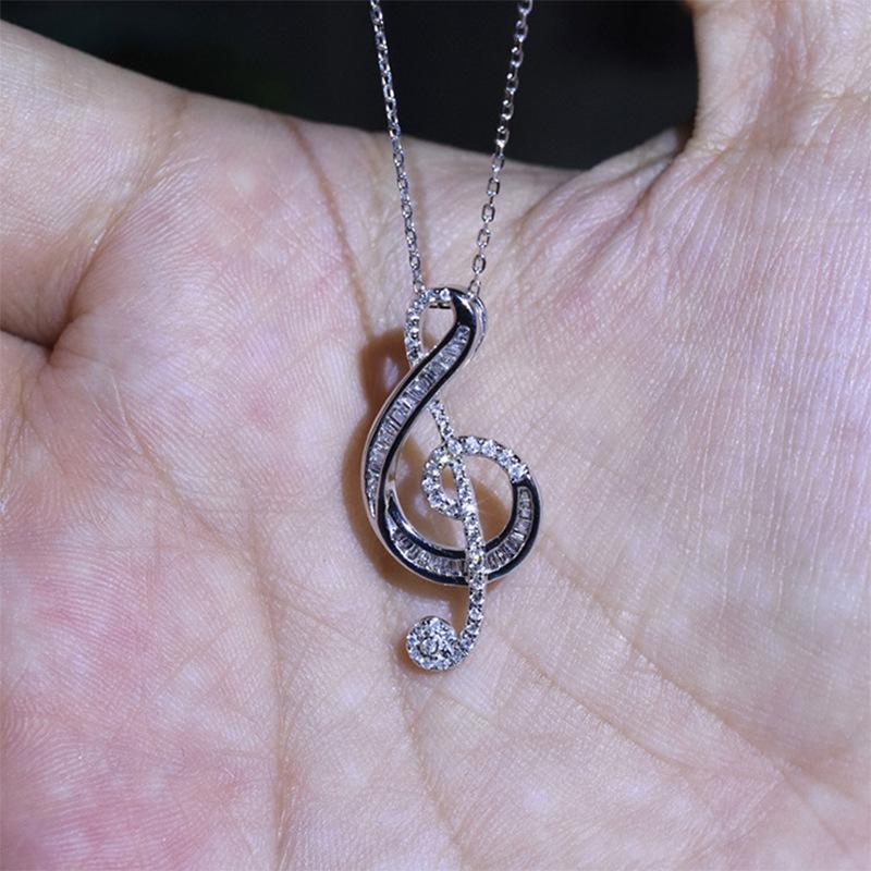 Ladies' Symbol Pendant Necklace Collarbone Chain, Embellished with Synthetic Zircon, Music Jewelry, Elegant Collarbone Chain, Holiday Gift Giving